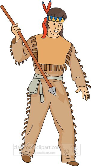 native american indian holding spear historic - Classroom Clip Art