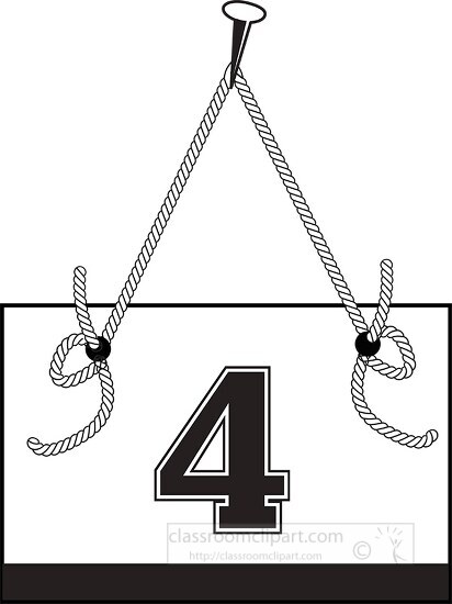 number four hanging on board with rope clipart - Classroom Clipart
