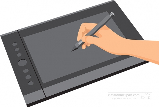 pen in hand using pen tablet color gray - Classroom Clip Art