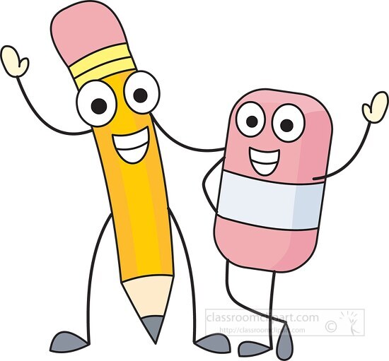 pencil and eraser cartoon characters Classroom Clip Art