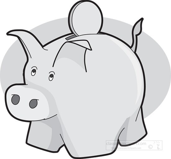 Farm Animal Clipart-pink piggy bank with coin gray 06