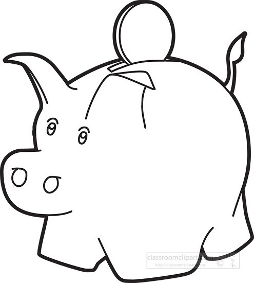 pink piggy bank with coin outline 06 Classroom Clip Art