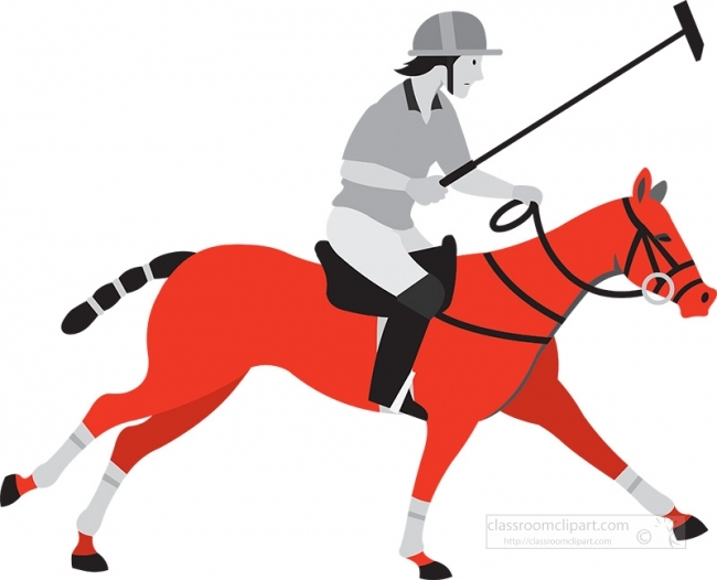 polo player riding fast horse gray color - Classroom Clip Art