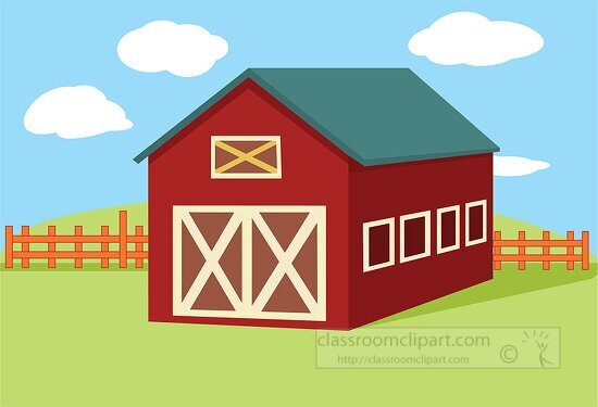 red barn with wooden fence clipart - Classroom Clip Art