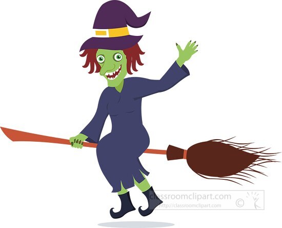 scarry witch siting on broomstick and waving halloween clipart ...