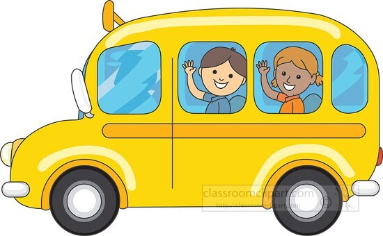 school bus with happy children - Classroom Clip Art