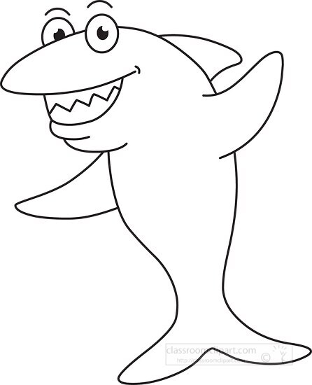 shark smiling big eyes black white outline - Classroom Clipart
