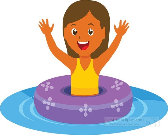 smiling girl swimming using inner tube clipart 6218 - Classroom Clip Art