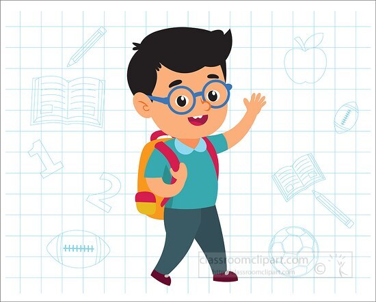 smiling young student ready to go to school clipart