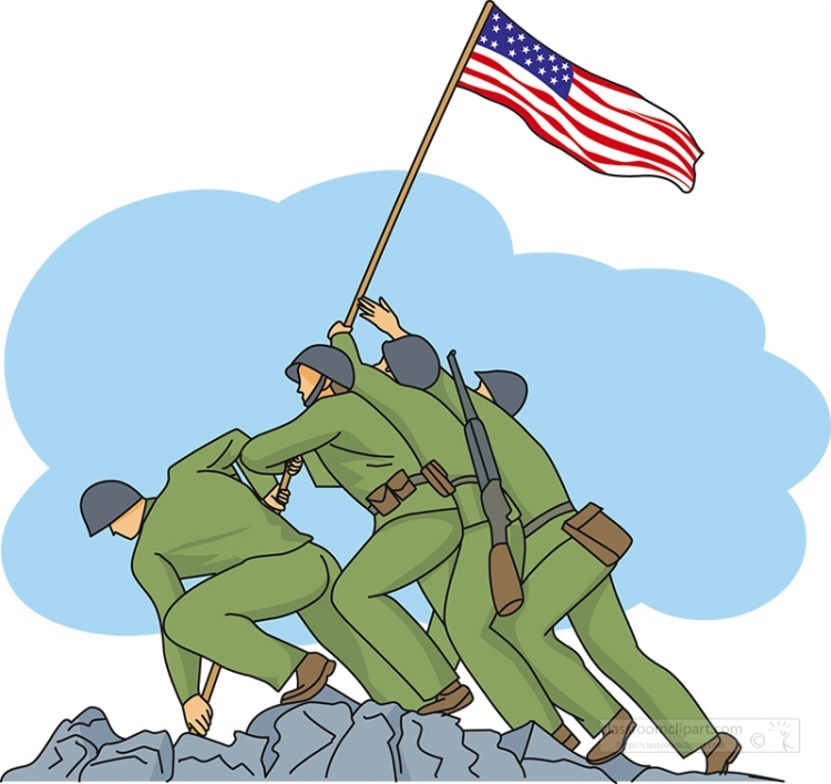 soldiers raising flag veterans day - Classroom Clip Art
