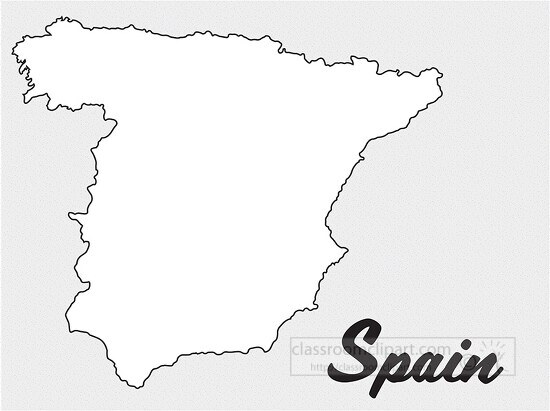 spain country map black white clipart - Classroom Clip Art