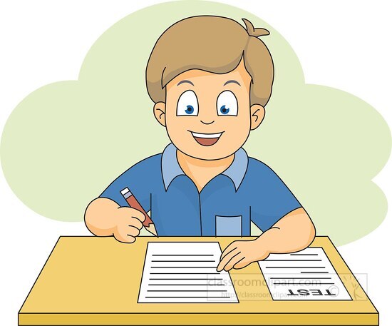 student at desk taking a test clipart - Classroom Clipart
