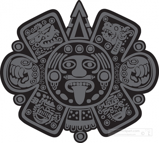 tonatiuh aztec sun god mayan gray color - Classroom Clip Art