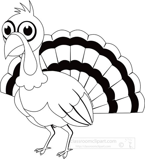 turkey with feathers spread animal black white outline clipart ...