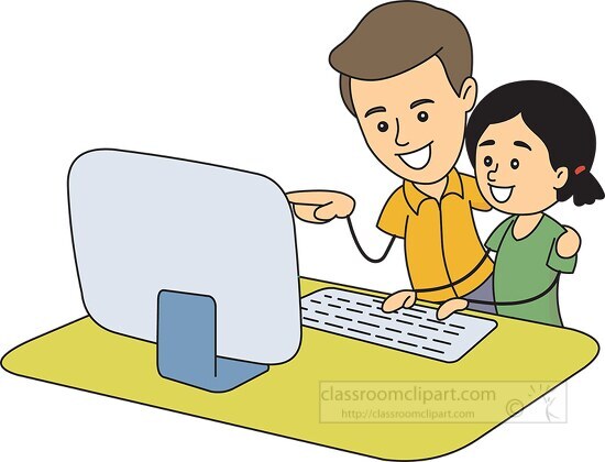 tutor teaching student to use computerith tutor - Classroom Clip Art