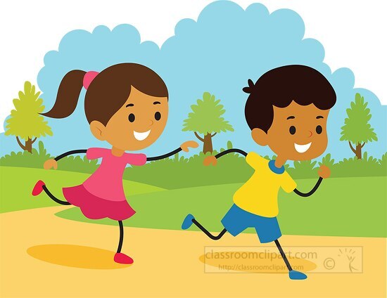 Children Kids Clipart two kids running playing at school clipart