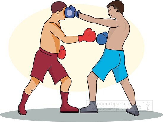 Two Men Boxing Punching Each Other - Classroom Clipart