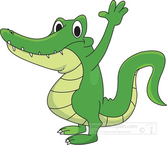 waving green alligator cartoon style Classroom Clip Art