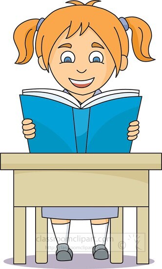 student at desk open book reading clipart