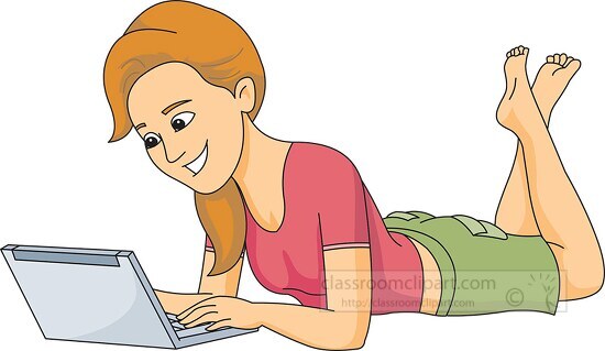student searching internet on laptop computer clipart