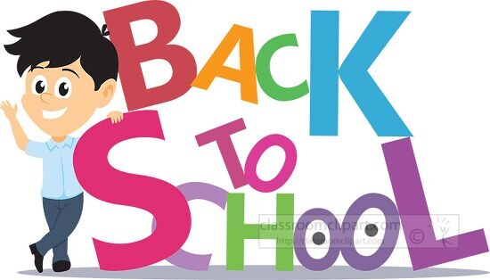 student with text back to school clipart
