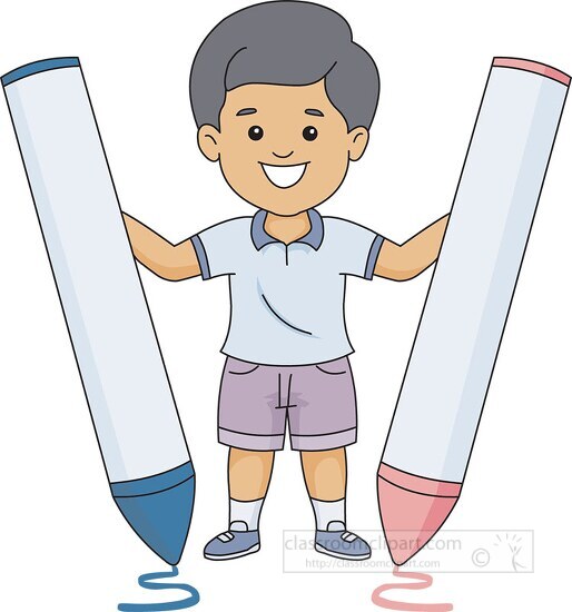 student with two large crayons