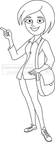 stylish confident lady with shoulder purse black outline clipart