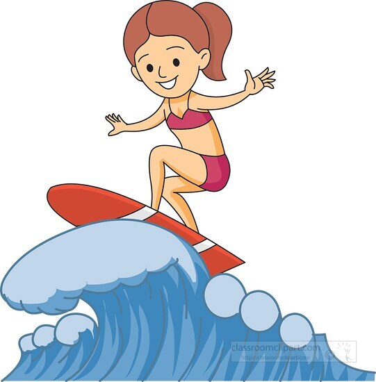 surfing girl surfing clipart