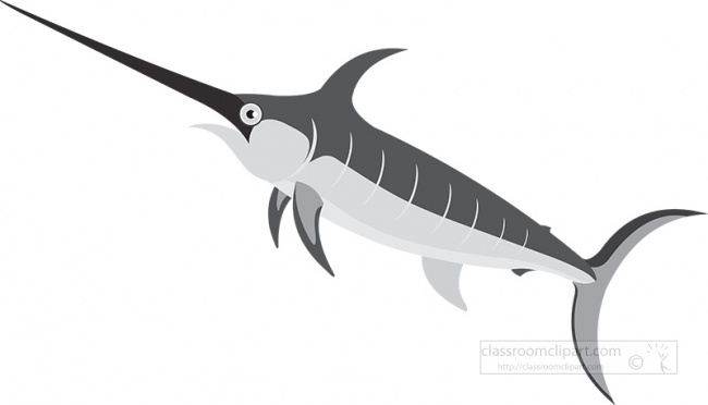 sword fish marine life gray clipart