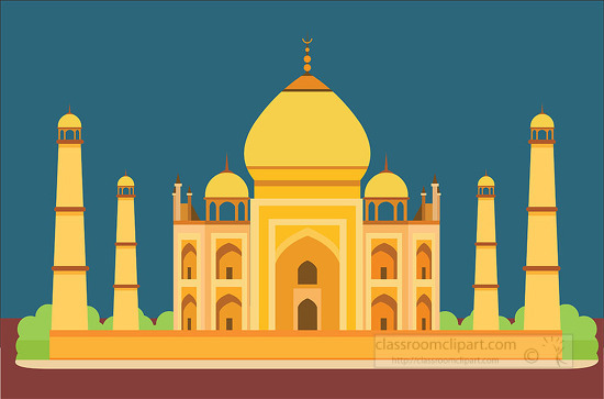 taj mahal ancient palace in india blue sky background clipart