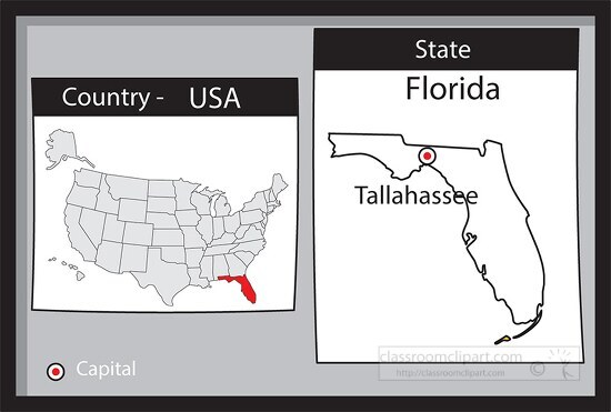 tallahassee florida state us map with capital bw gray