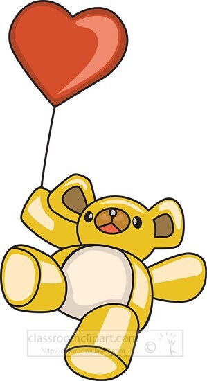 teddy bear holding red heart balloon clipart