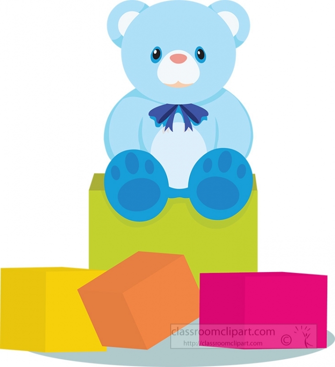 teddy bear with bow clipart sitting on colorful blocks