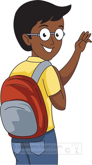 teenage boy turning back and saying bye going school clipart