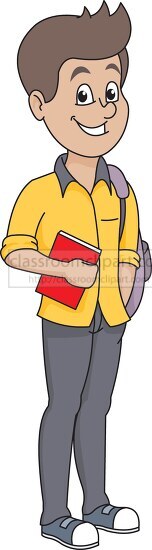teenage boy with bag and book clipart 199