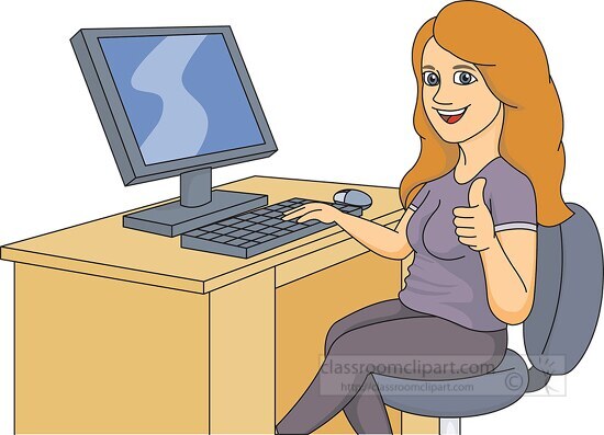 teenage female student in computer class clipart