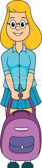 teenage girl standing with her bagpack back to school clipart