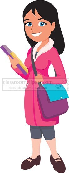 teenage girl student with her bag and notebooks clipart