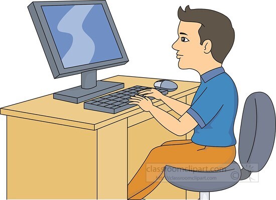 teenage male student in computer class clipart