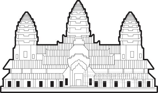 temples angkor wat cambodia black white outline clipart
