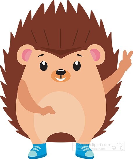 tennis shoe wearing hedgehog showing peace sign clipart