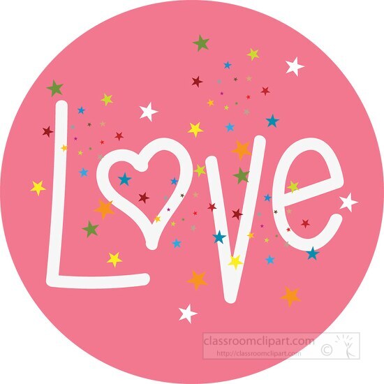 the word love with stars round icon clipart