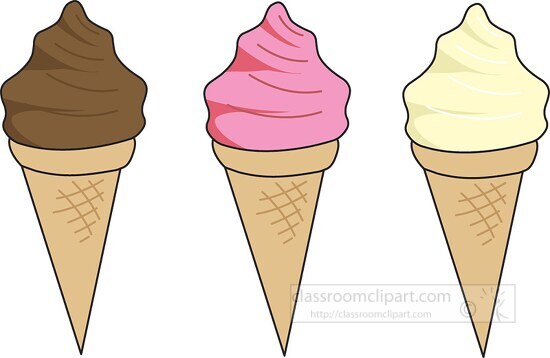 three icecream cones chocolate strawberry vanilla clipar