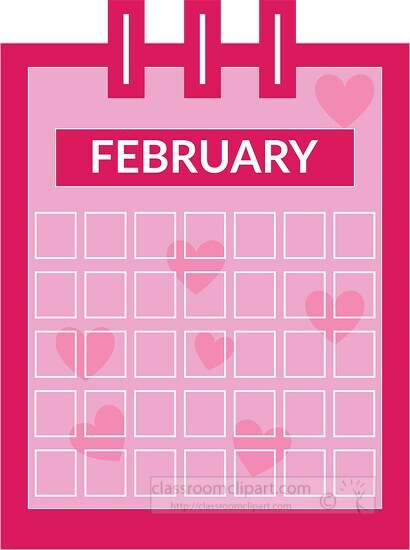 Three ring calendar february with heart background clipart