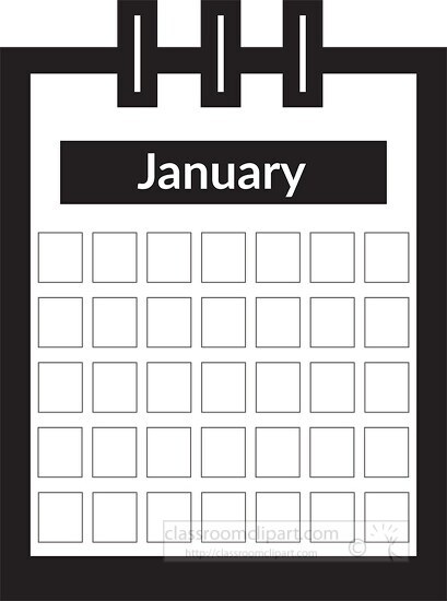 three ring desk calendar january clipart