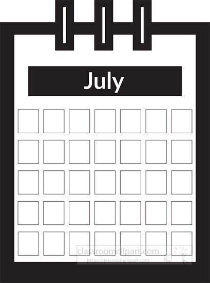 three ring desk calendar july clipart