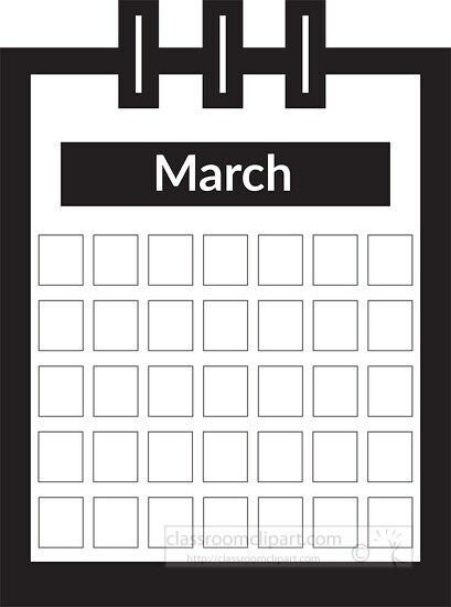 three ring desk calendar march clipart