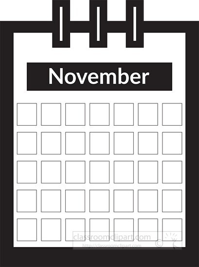 three ring desk calendar november clipart