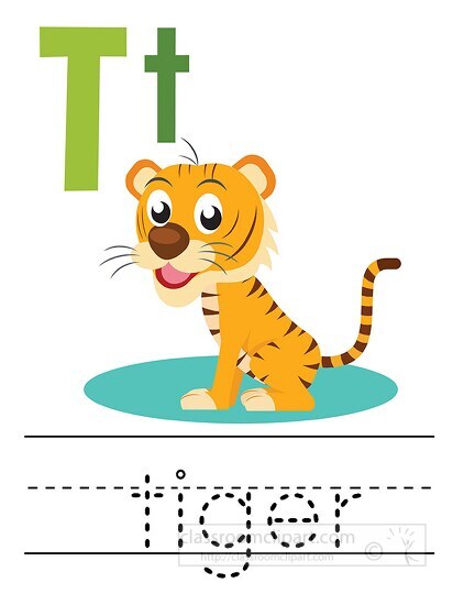 tiger with alphabet letter T Upper lower case children writing p