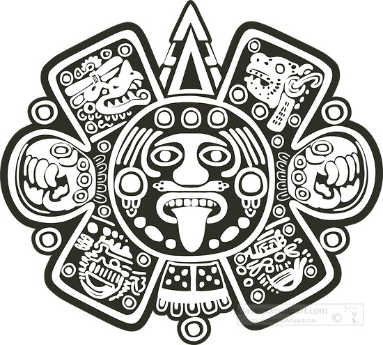 tonatiuh aztec sun god mayan black outline clipart